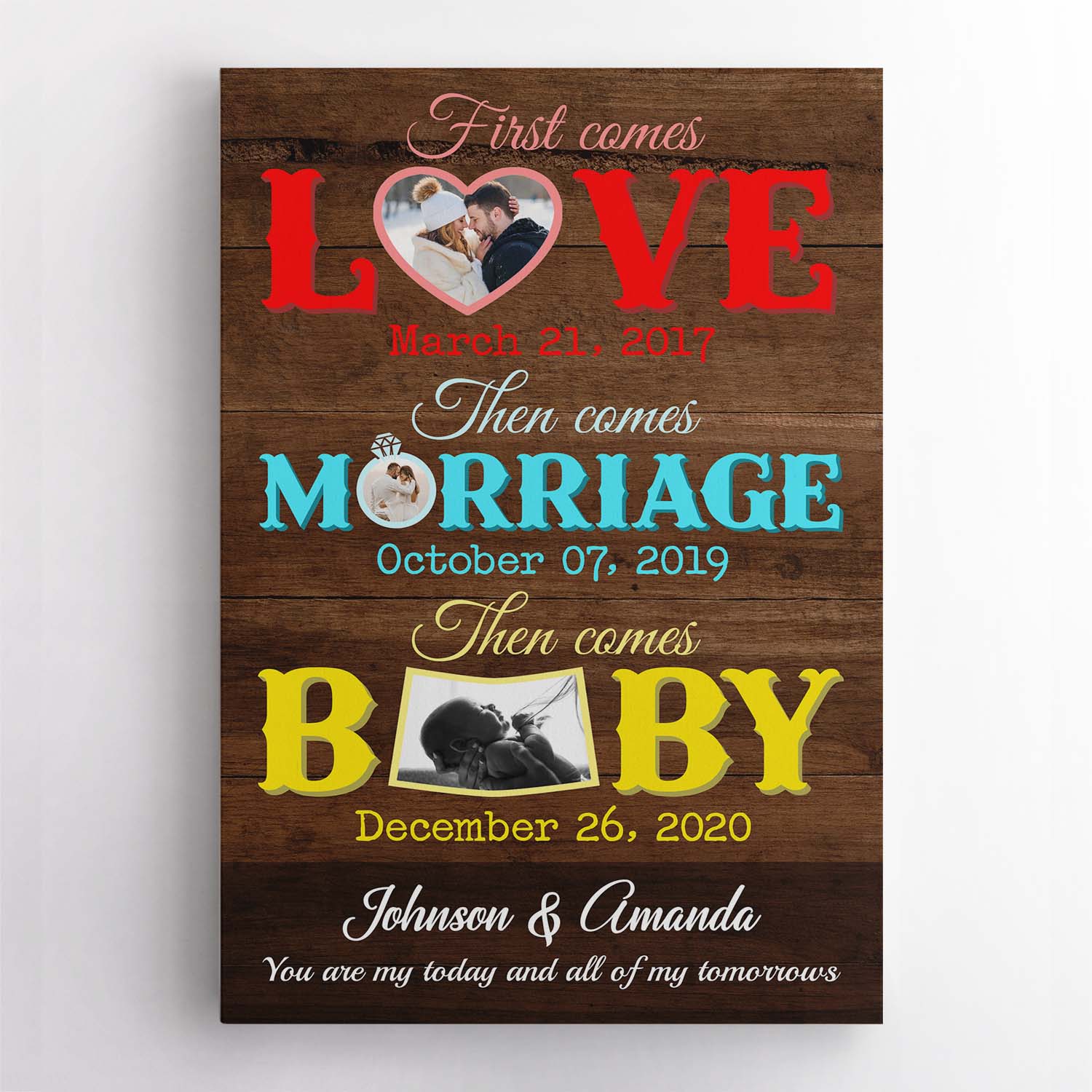 Love, Marriage, Baby, Custom Photo, Personalized Text Canvas Art Print