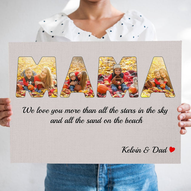 Mama Custom Photo - Personalized Light Grey Background Canvas