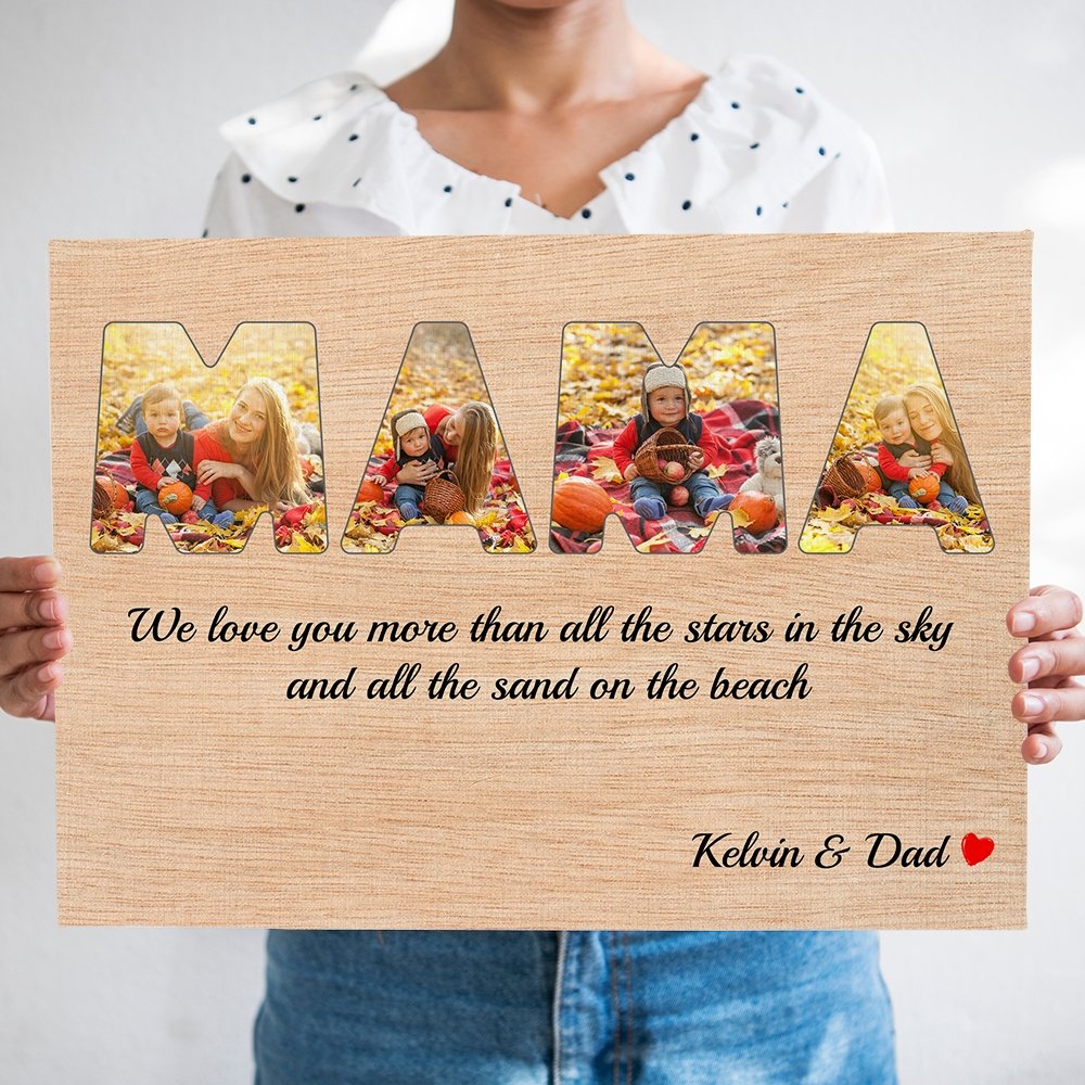 Mama Custom Photo - Personalized Light Wood Background Canvas
