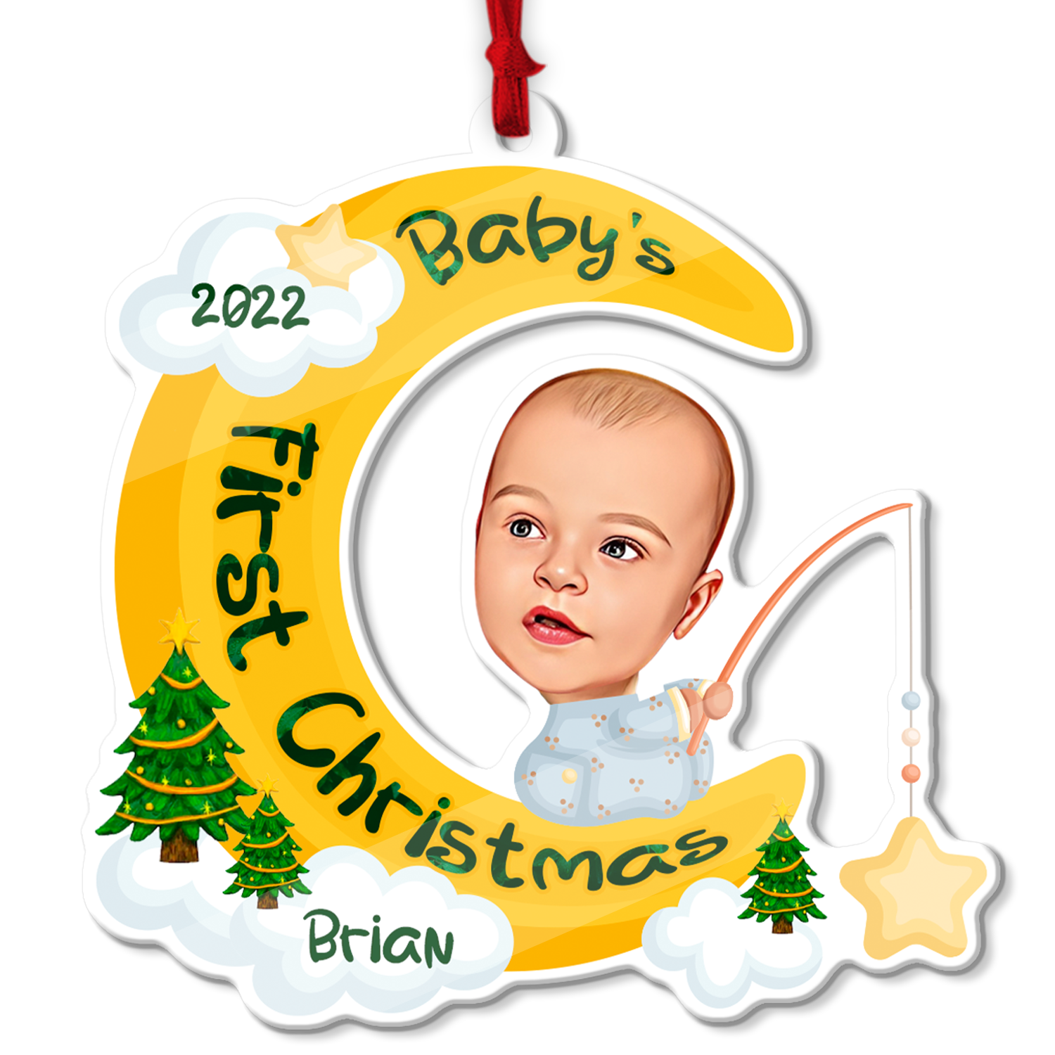 Personalized Name And Photo, Ornament For Baby, Baby's First Christmas, Baby Moon, Christmas Shape Ornament 2 Sides