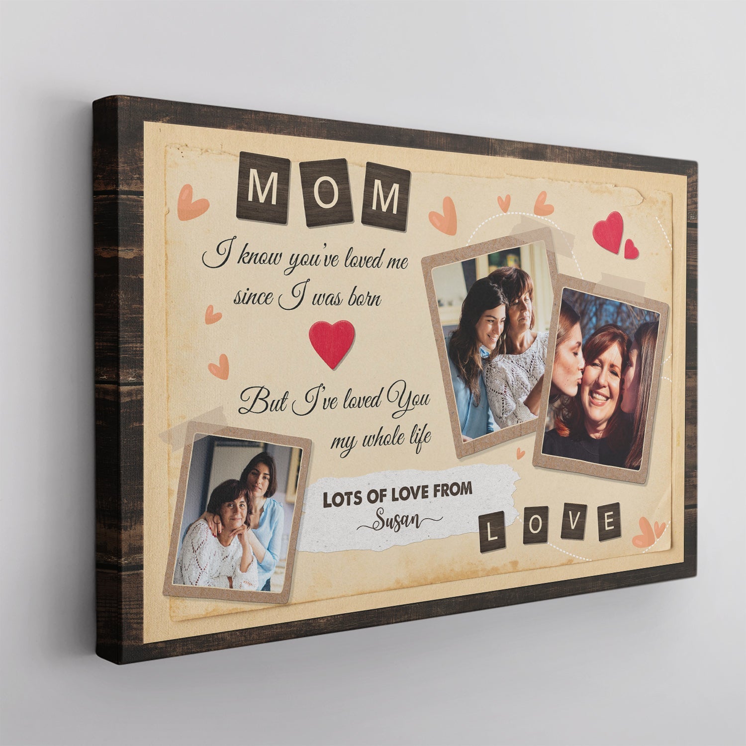 Mom, Always Love You, Custom Photo, Personalized Name And Text Canvas Wall Art