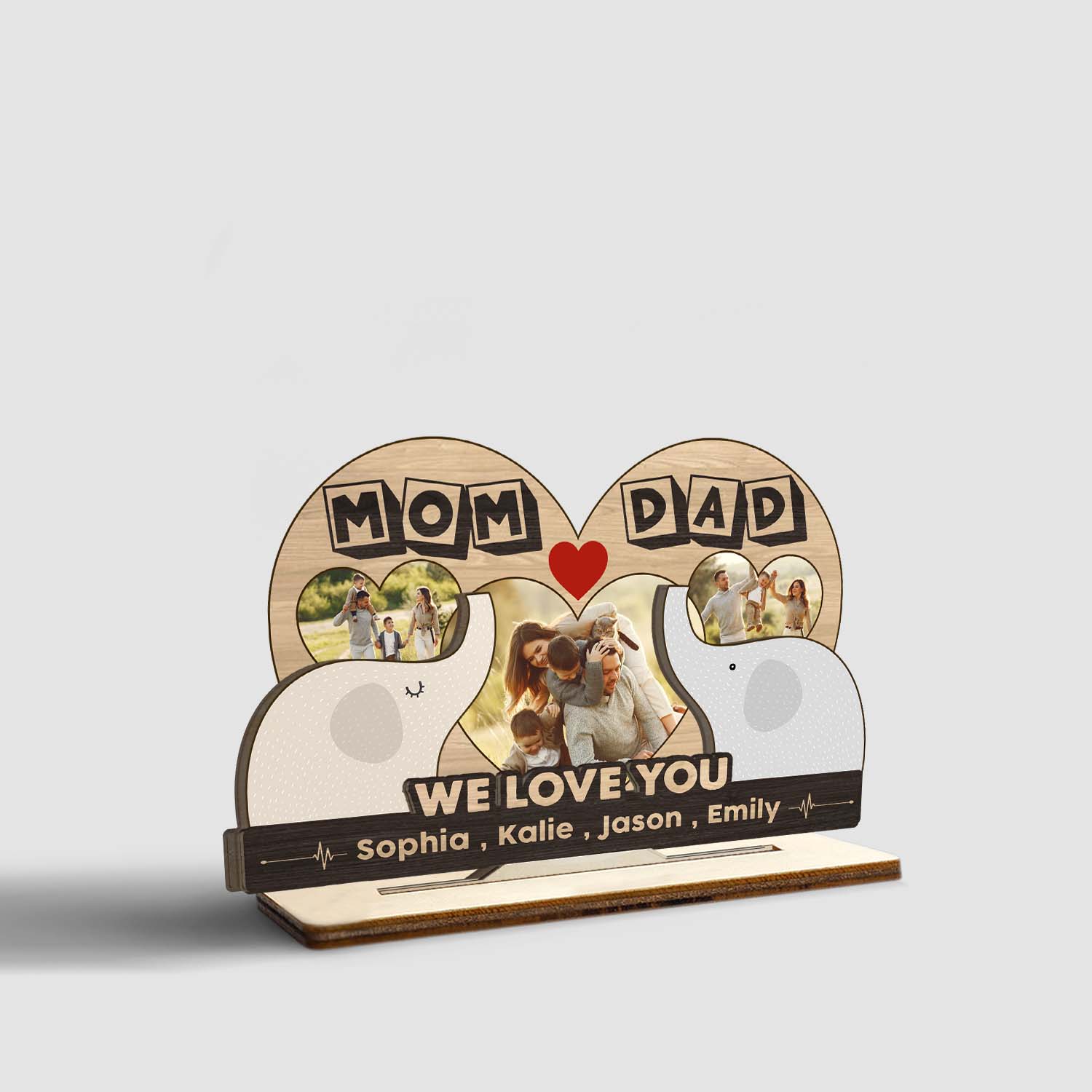 Mom And Dad, We Love You, Elephant Family, Custom Photo, Wooden Plaque 3 Layers