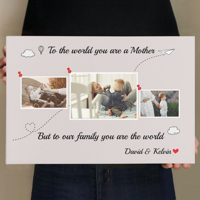 Mom Are The World Custom Photo - Personalized Canvas Wall Art