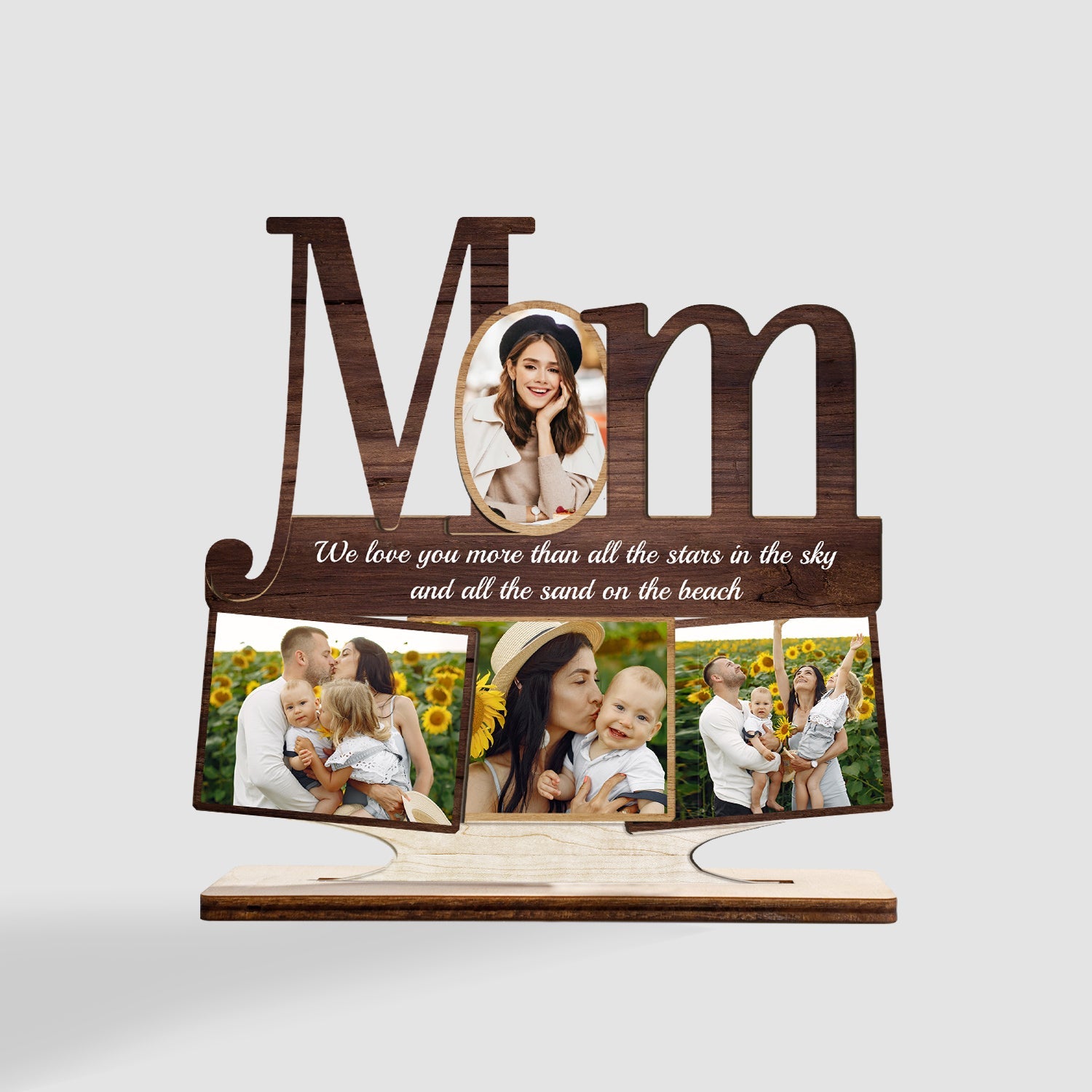 Mom, Custom Photo, 4 Pictures, Wooden Plaque 3 Layers