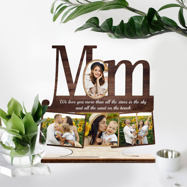 Mom, Custom Photo, 4 Pictures, Wooden Plaque 3 Layers