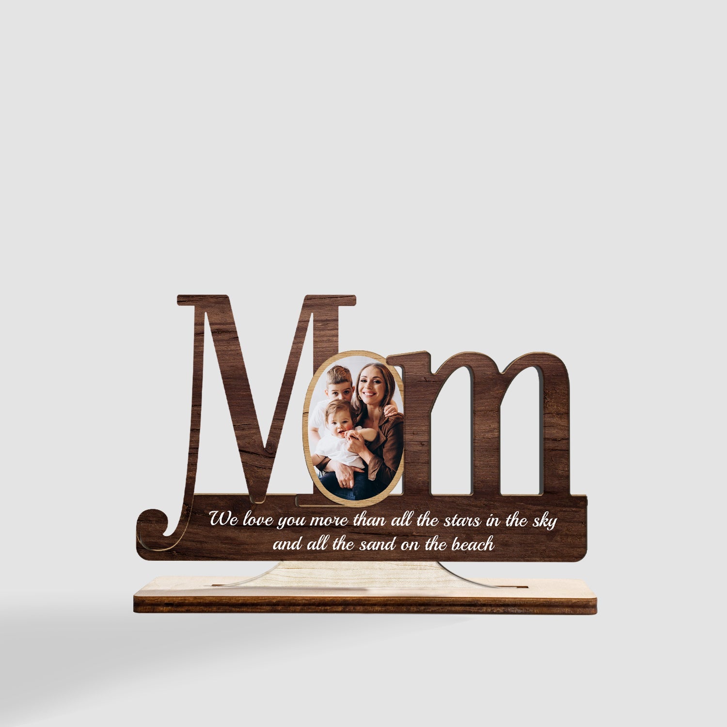 Mom, Custom Photo And Personalized Text, Wooden Plaque 3 Layers