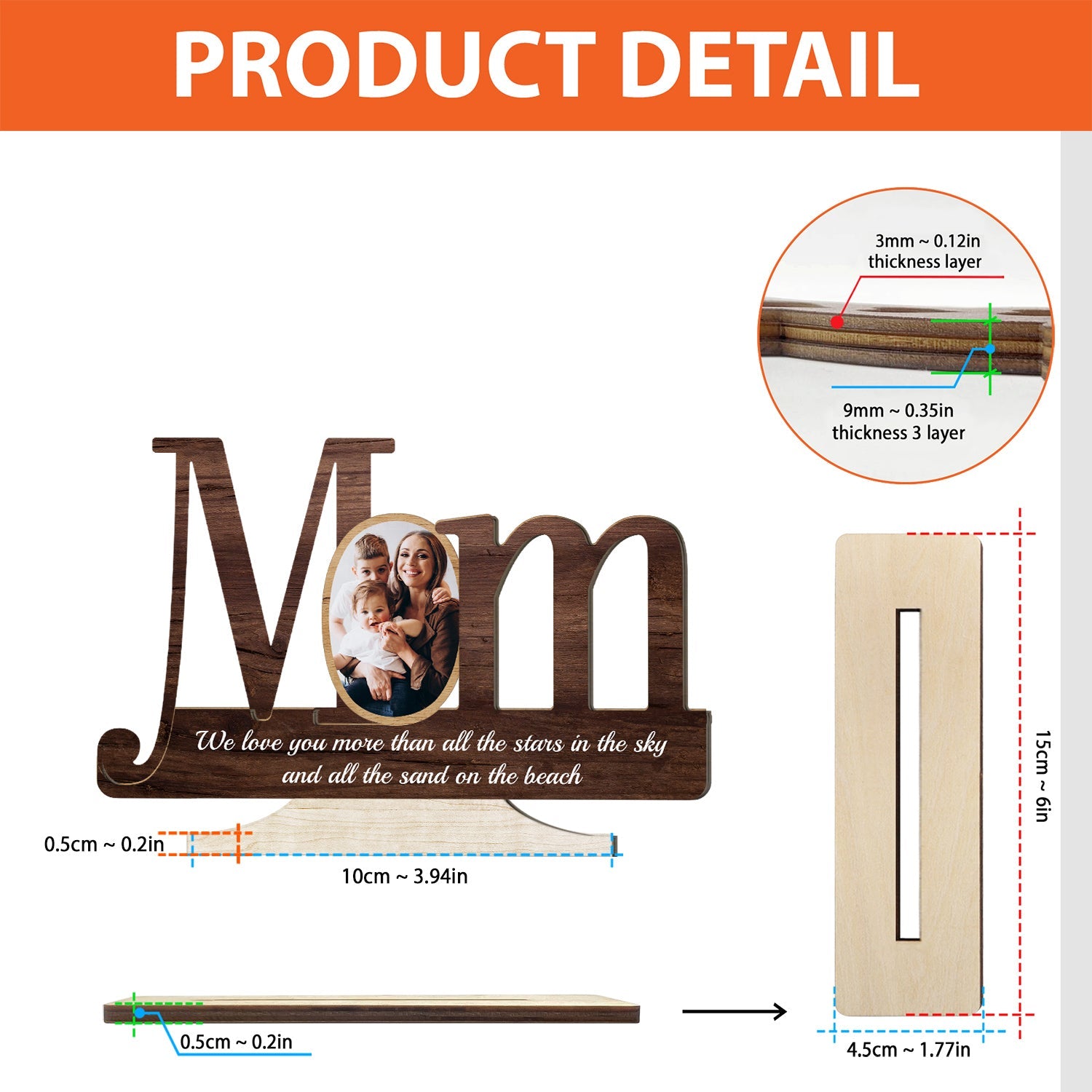 Mom, Custom Photo And Personalized Text, Wooden Plaque 3 Layers