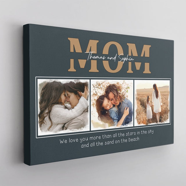 Mom, Custom Photo Collage, 3 Pictures, Personalized Name And Text Canvas Wall Art