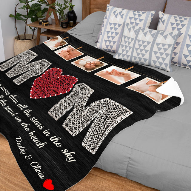 Mom Custom Photo Collage, 5 Pictures, Personalized Name And Text Blanket