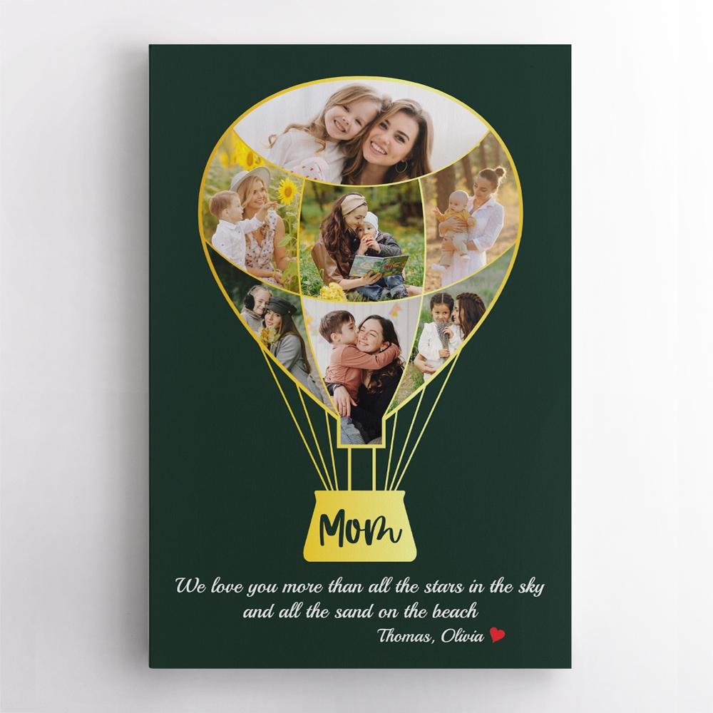 Mom Custom Photo Collage, Hot Air Balloon, Personalized Name And Text Canvas Wall Art