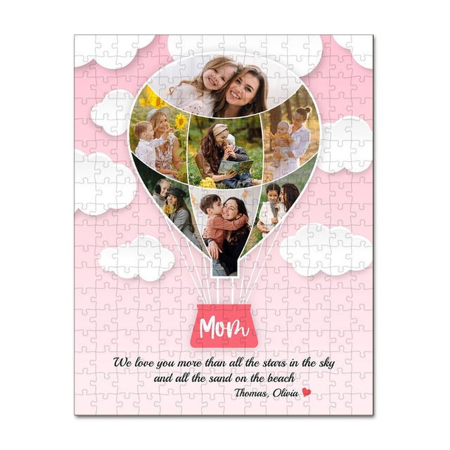 Mom Custom Photo Collage, Hot Air Balloon, Personalized Name And Text Jigsaw Puzzles