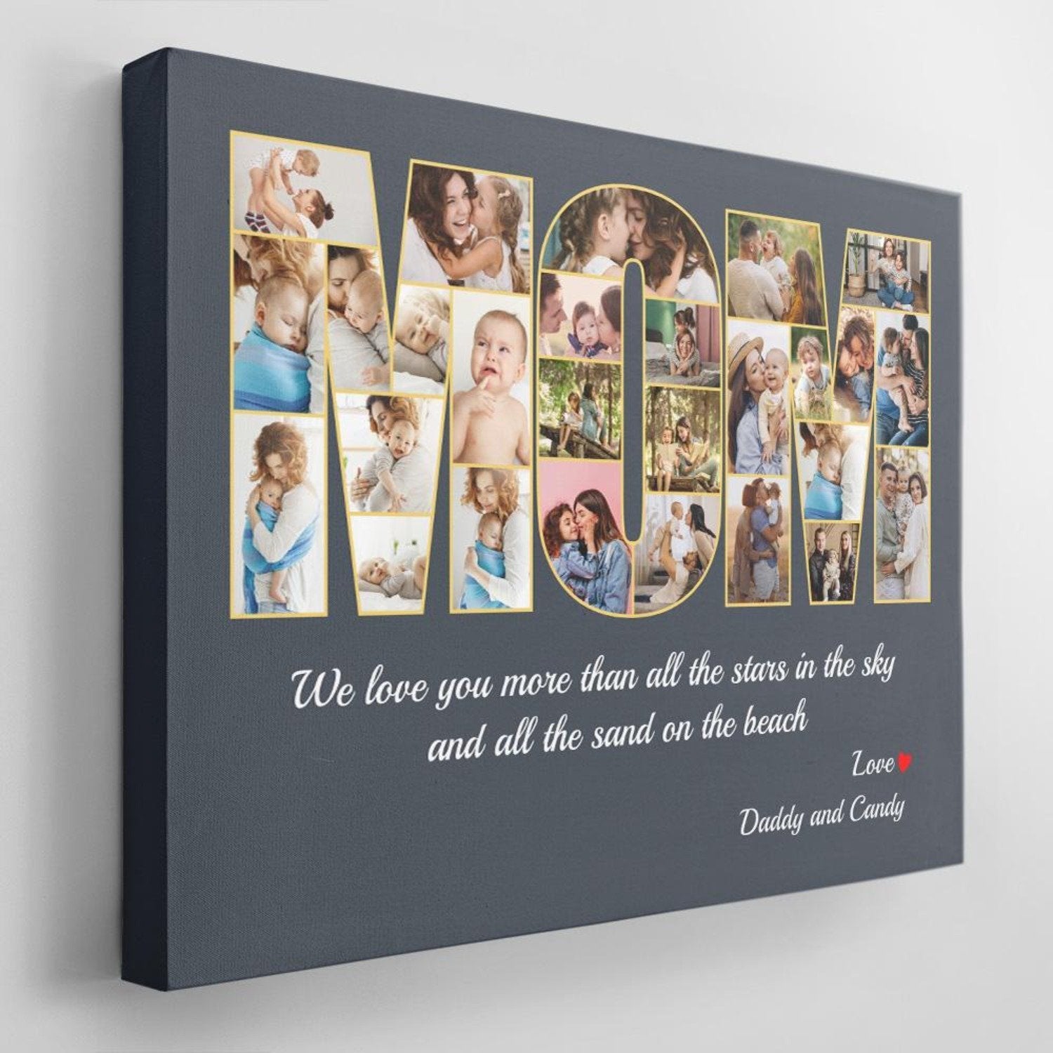 Mom Custom Photo Collage, Personalized Name And Text Canvas Wall Art