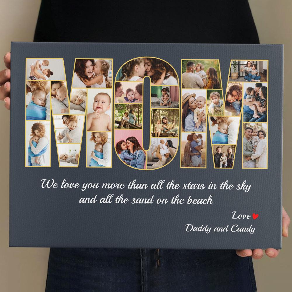 Mom Custom Photo Collage, Personalized Name And Text Canvas Wall Art