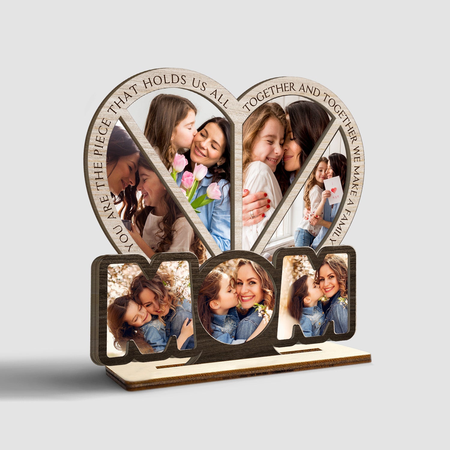 Mom, Custom Photo, Heart Shape, Wooden Plaque 3 Layers