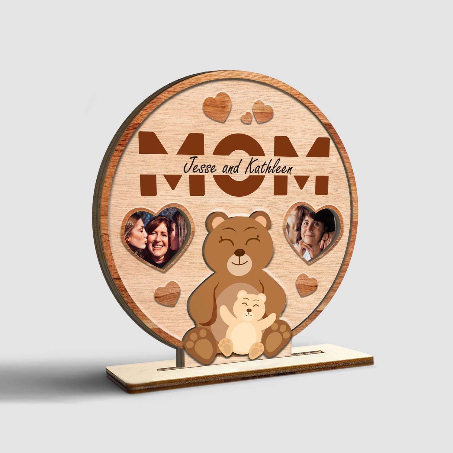 Mom, Custom Photo, Mommy Bear, Wooden Plaque 3 Layers