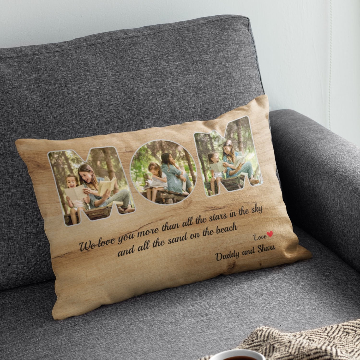 Mom Custom Photo, Personalized Name And Text Wood Background Pillow