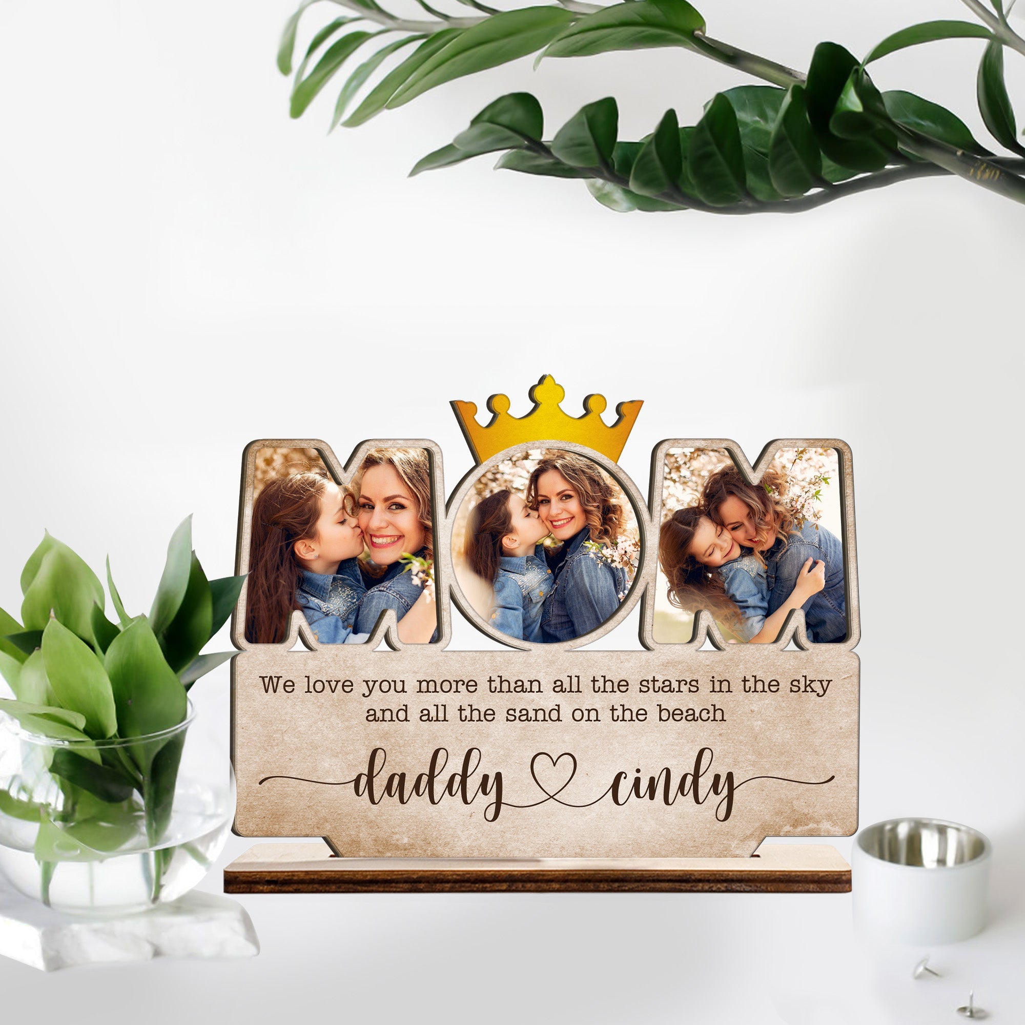 Mom, Custom Photo, Personalized Name, Wooden Plaque 3 Layers