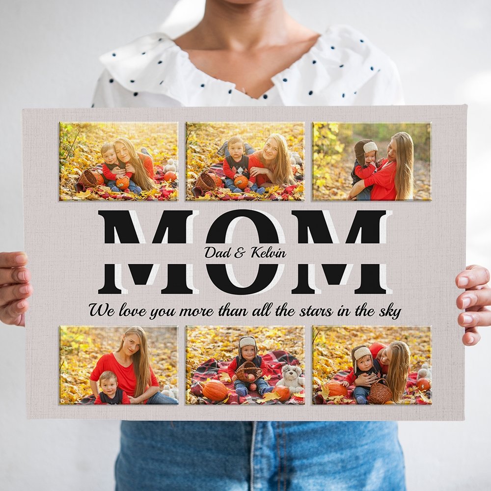 Mom Custom Text and Photo - Personalized Light Grey Background Canvas