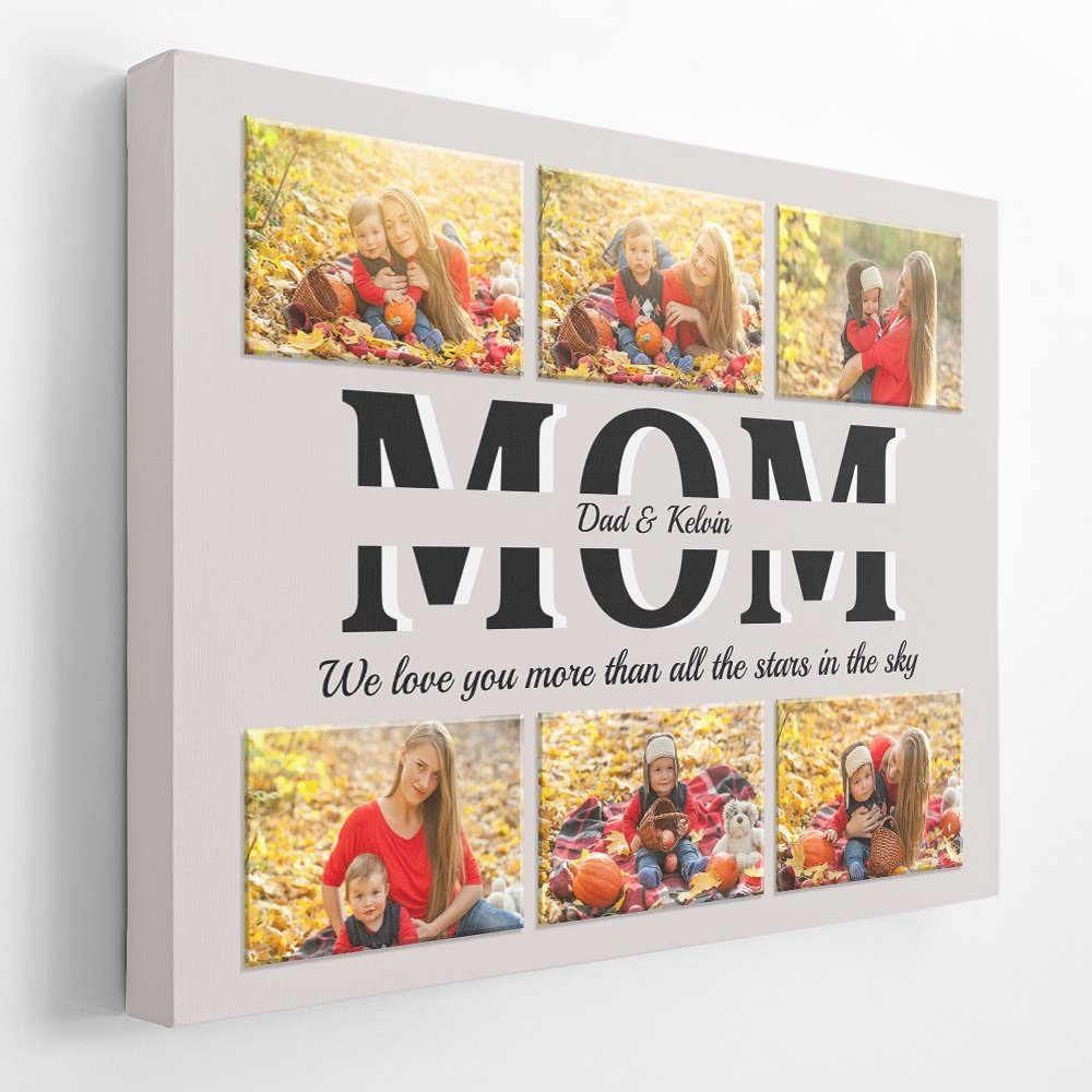 Mom Custom Text and Photo - Personalized Light Grey Background Canvas