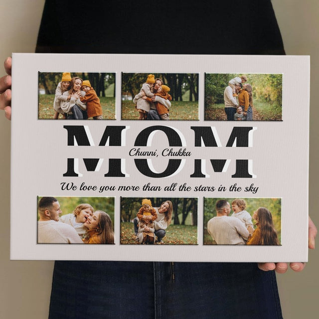 Mom Custom Text and Photo - Personalized Light Grey Background Canvas