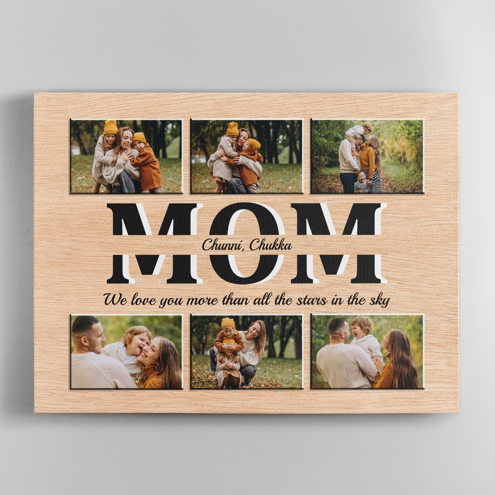Mom Custom Text and Photo - Personalized Light Wood Background Canvas