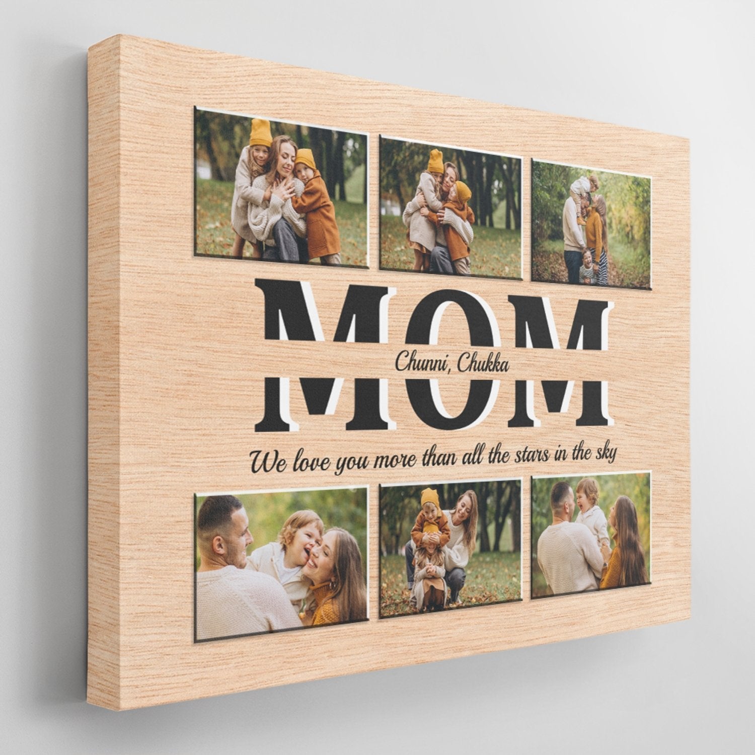 Mom Custom Text and Photo - Personalized Light Wood Background Canvas