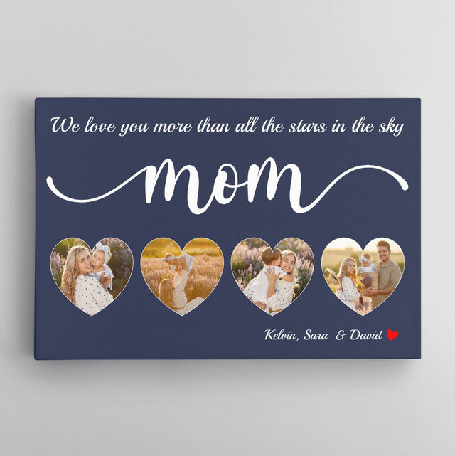 Mom Upload Photo In Heart - Personalized Navy Vintage Background Canvas