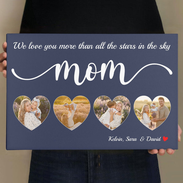 Mom Upload Photo In Heart - Personalized Navy Vintage Background Canvas