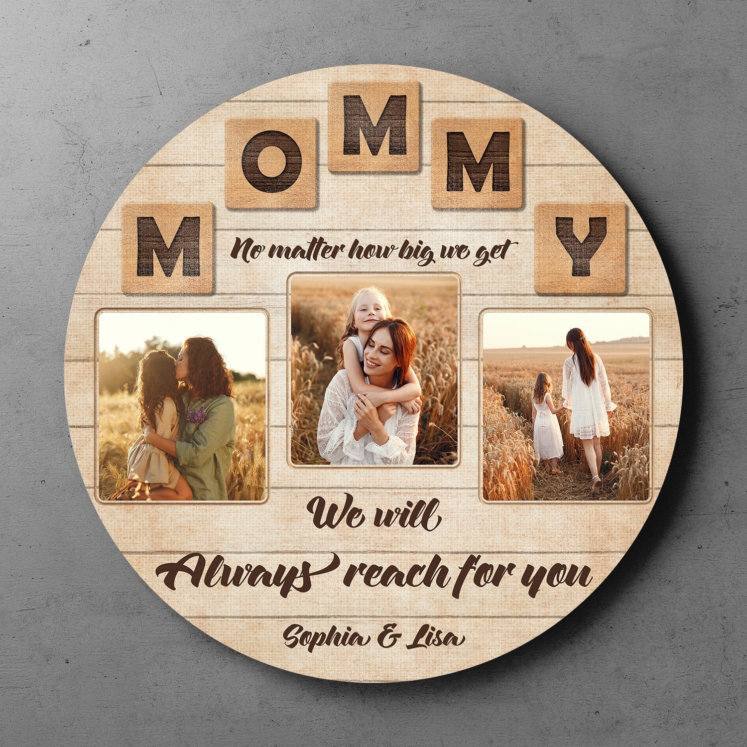 Mommy, Custom Photo, Personalized Name, Round Wood Sign