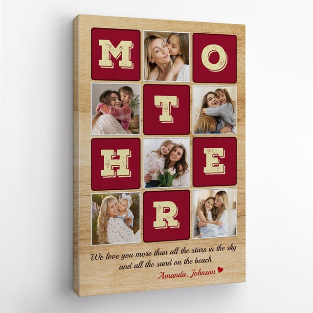 Mother, Custom Photo Collage, Personalized Name Canvas Wall Art