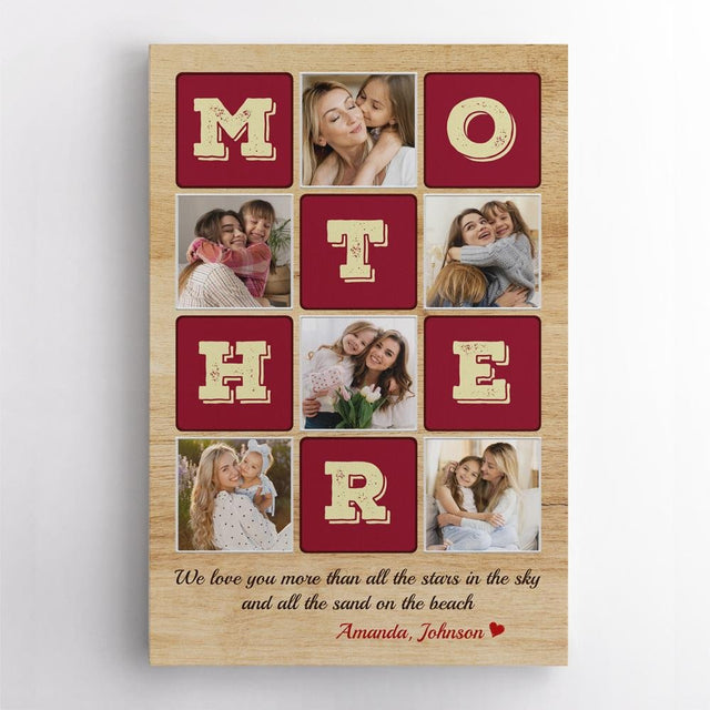 Mother, Custom Photo Collage, Personalized Name Canvas Wall Art
