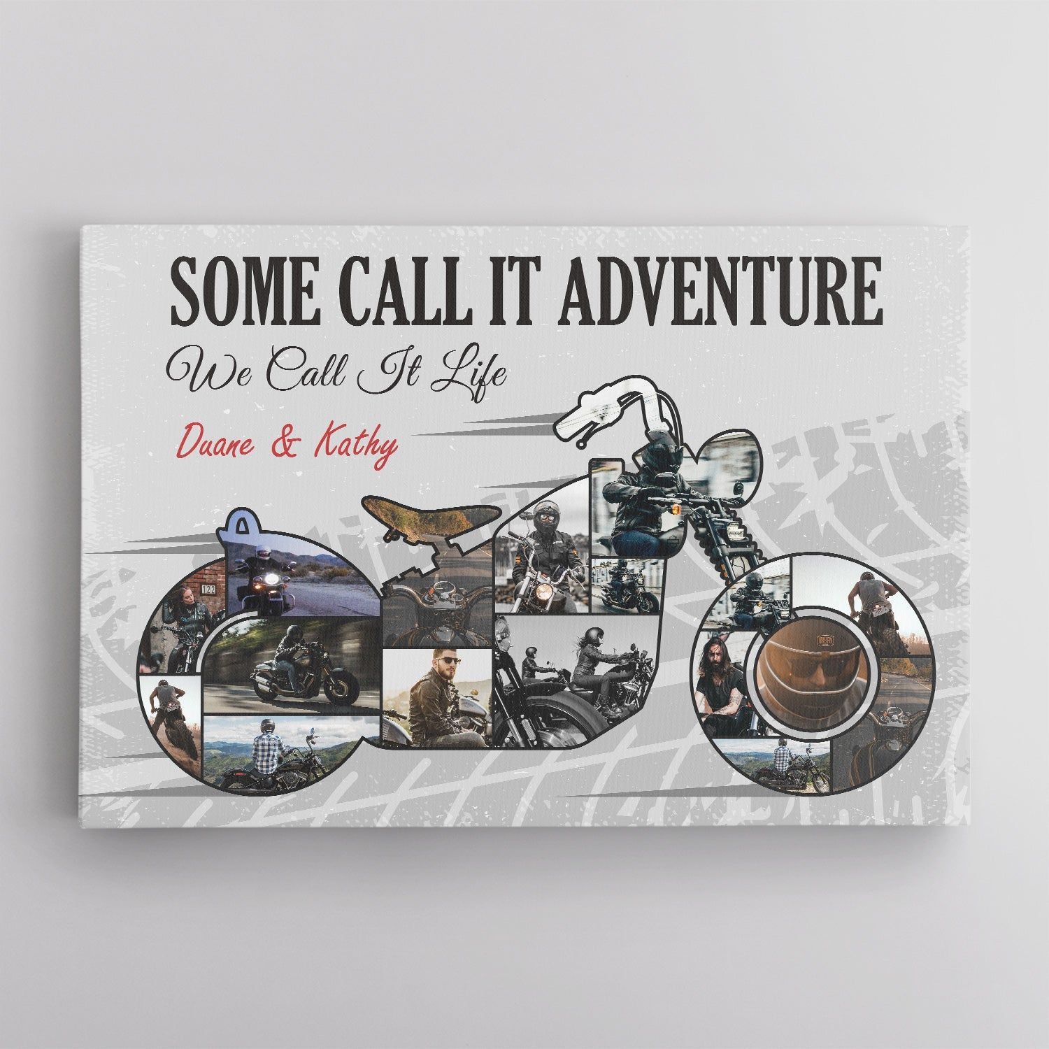 Motorcycle, Custom Photo Collage, Personalized Text Canvas Wall Art