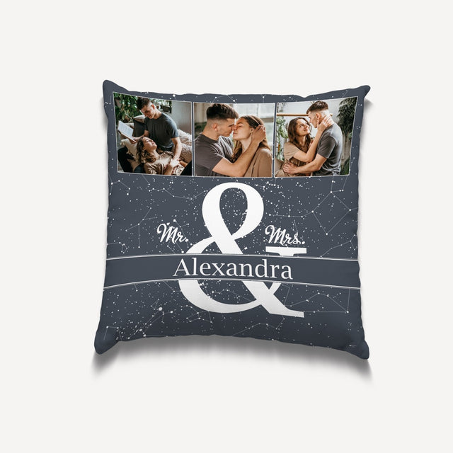 Mr & Mrs, Custom Photo Collage, Personalized Star Map Pillow