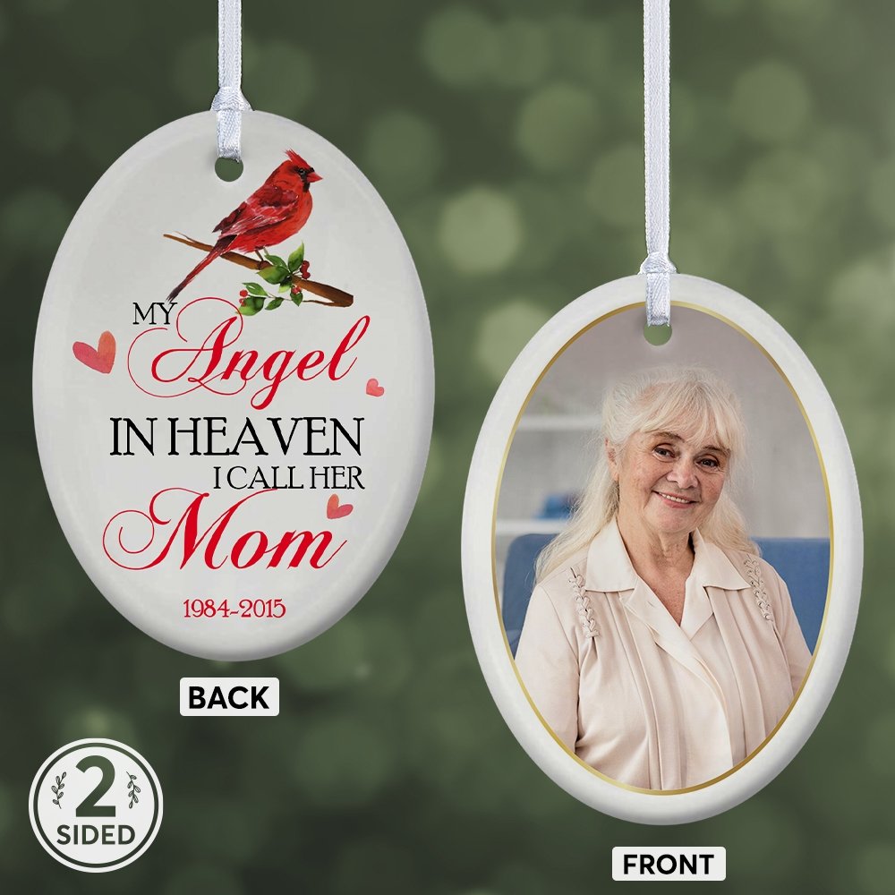 My Angel In Heaven I Call Her Mom Memorial Cardinal Decorative Christmas Oval Ornament 2 Sided