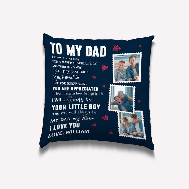 My Dad My Hero, Custom Photo, Personalized Name Pillow