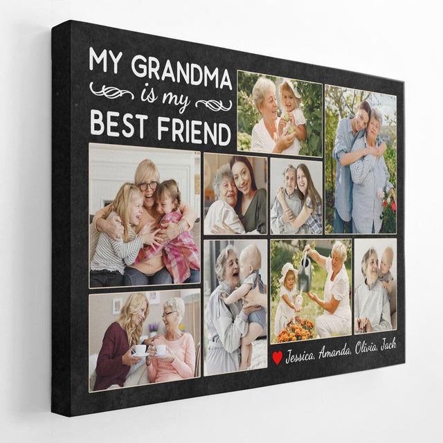 My Grandma Is My Best Friend, Custom Photo Collage, Personalized Name Canvas Wall Art