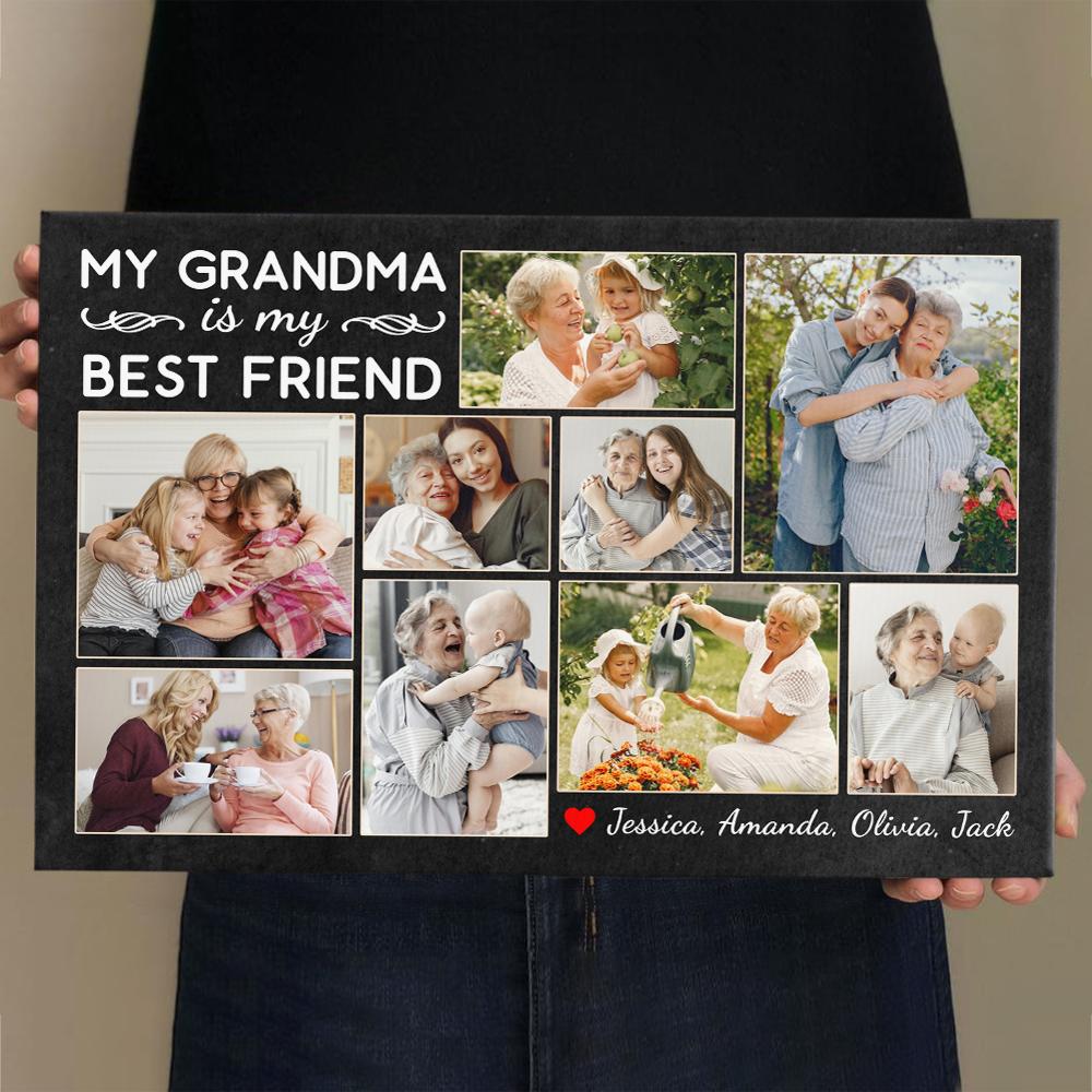 My Grandma Is My Best Friend, Custom Photo Collage, Personalized Name Canvas Wall Art