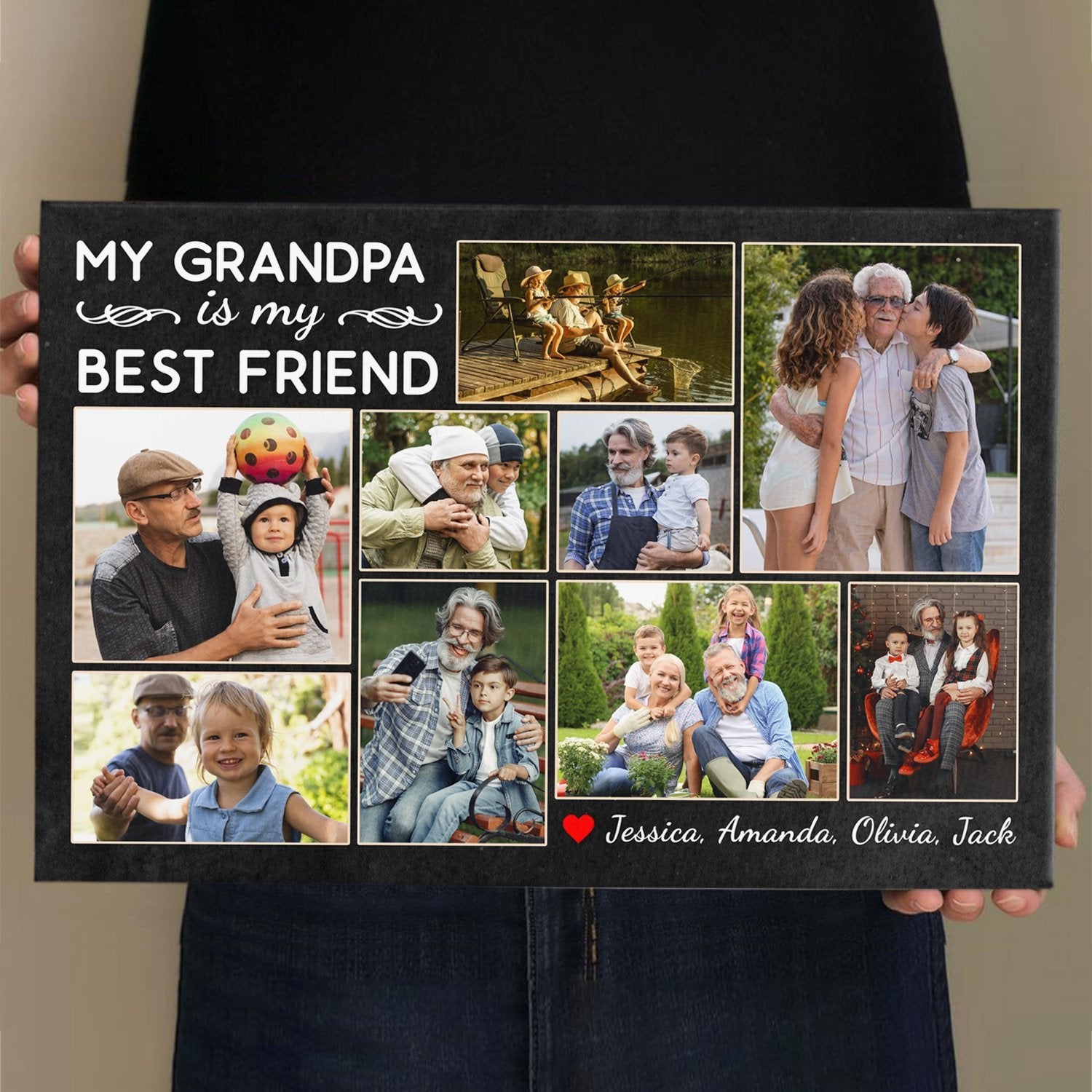 My Grandpa Is My Best Friend, Custom Photo, 9 Pictures, Canvas Wall Art