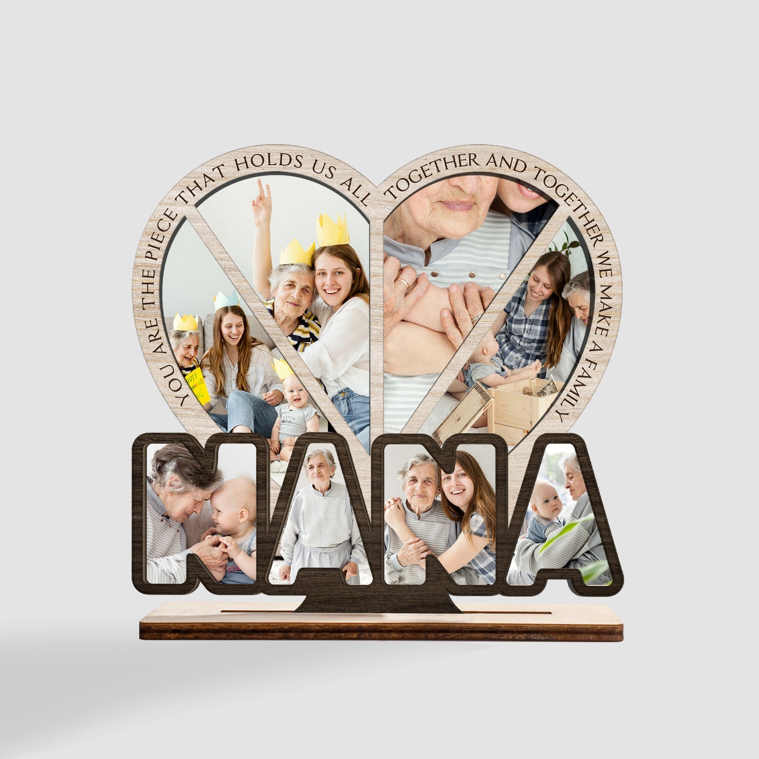 Nana, Custom Photo, Heart Shape, Wooden Plaque 3 Layers
