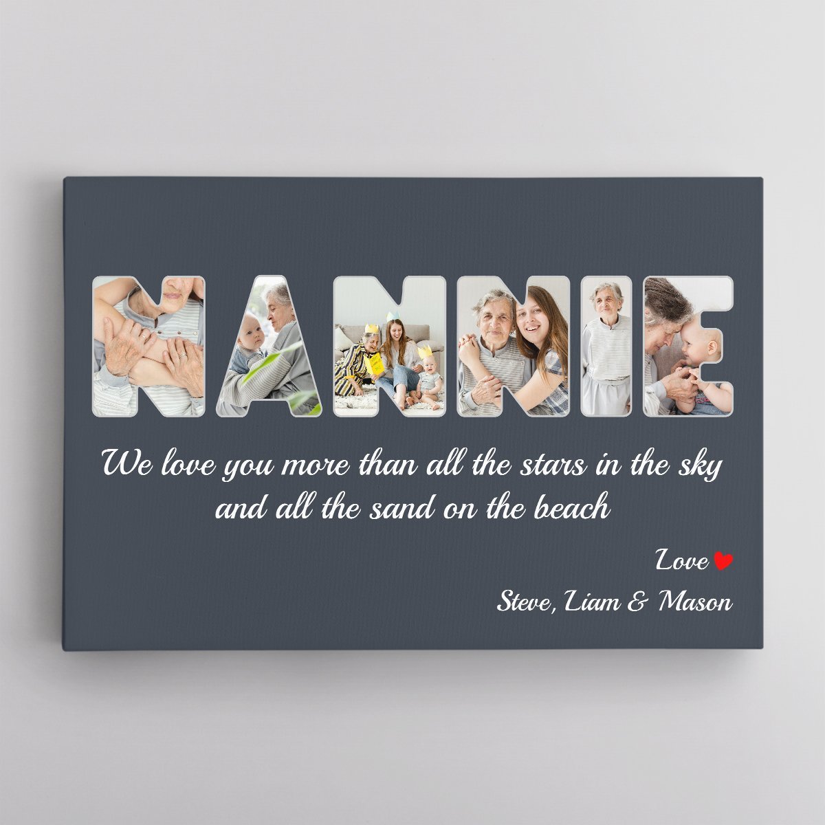 Nannie Custom Photo - Personalized Name And Text Canvas Wall Art