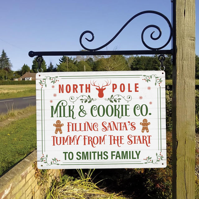 North Pole Milk N Cookie Sign, Custom Metal Sign, Christmas Sign