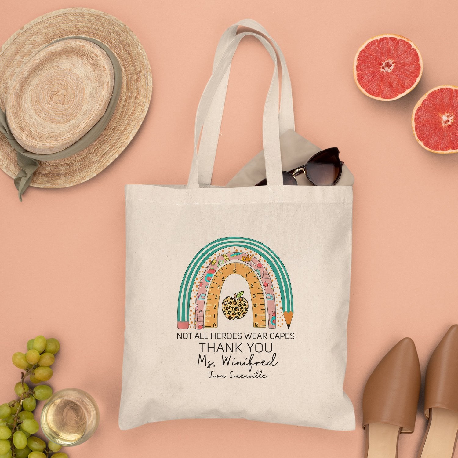 Not All Heroes Wear Capes, Thank You, Custom Tote Bag, Rainbow Art