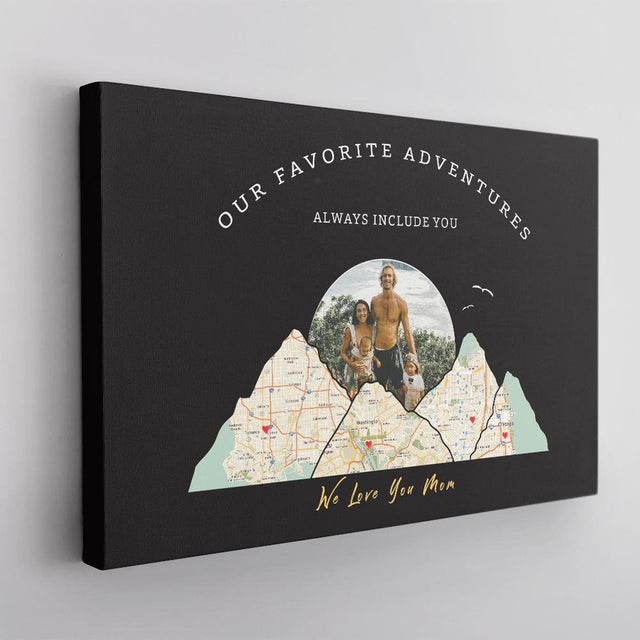Our Favorite Adventures Always Include You, Custom Travel Map, Personalized Map Print And Photo, Canvas Wall Art