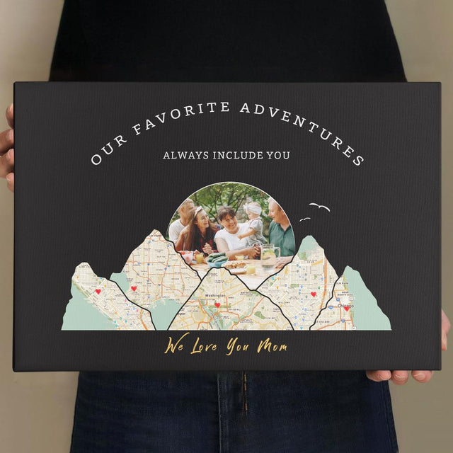 Our Favorite Adventures Always Include You, Custom Travel Map, Personalized Map Print And Photo, Canvas Wall Art