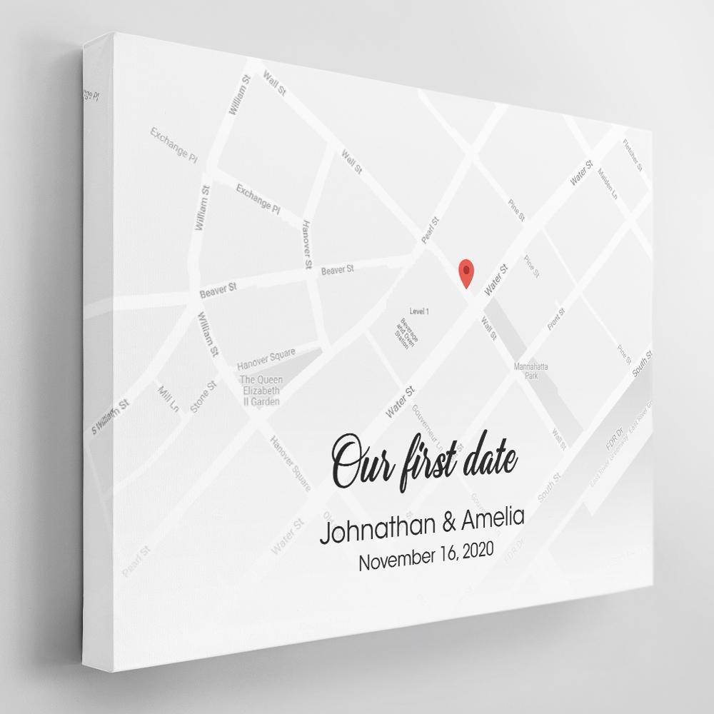 Our First Date Custom Map Print And Text Canvas