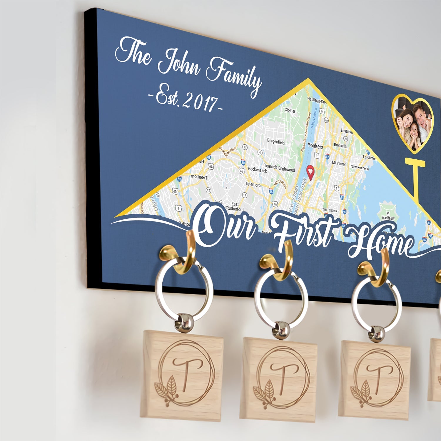 Our First Home, Custom Map Print, Personalized Name And Years, Key Hook