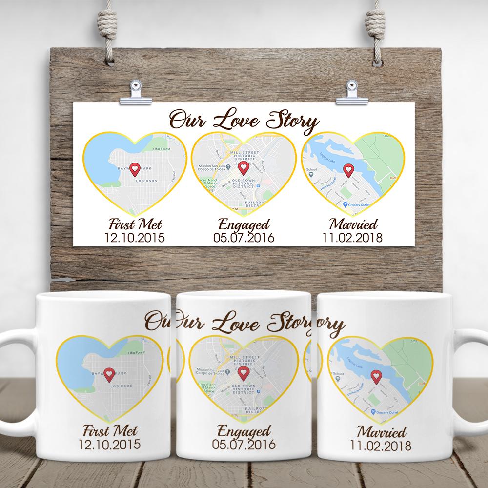 Our Love Story Custom Map Print White Mug