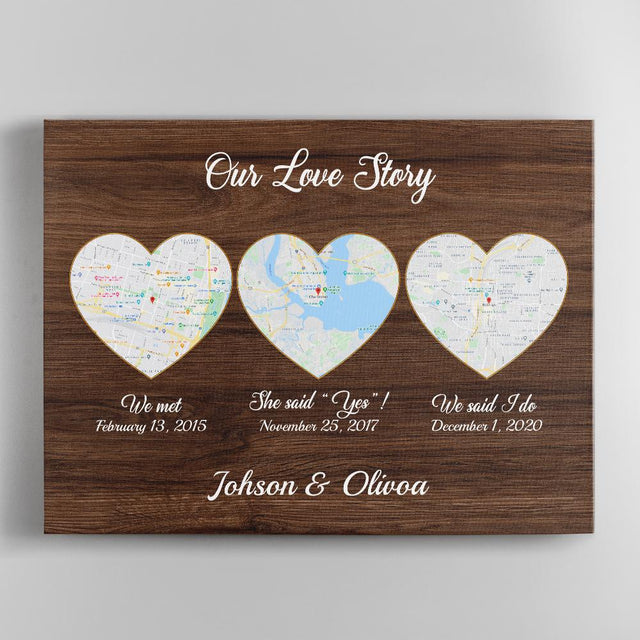 Our Love Story We Met She Said Yes We Said I Do Wood Background Canvas