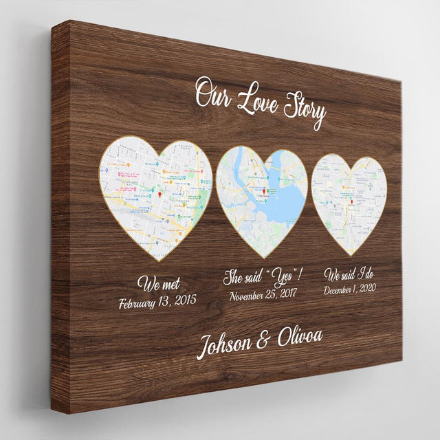 Our Love Story We Met She Said Yes We Said I Do Wood Background Canvas