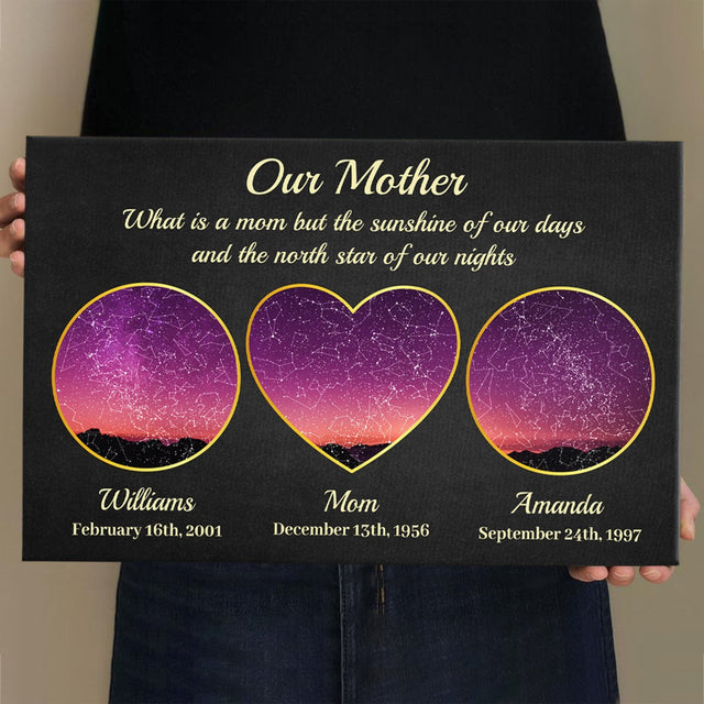 Our Mother, Custom Star Map, Personalized Name And Text Canvas Wall Art